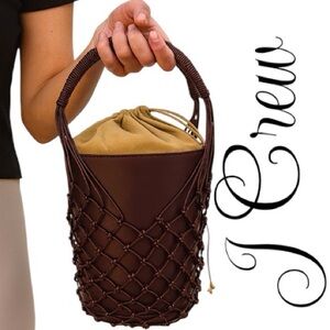 J.Crew Nwt Leather Bucket Bag with Netting Overlay